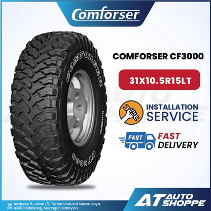 Comforser CF3000 tire with installation service and fast delivery icons on a white background