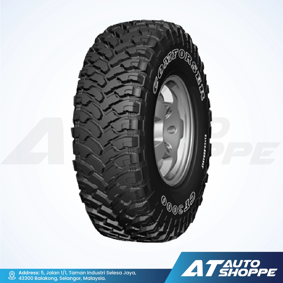 Comforser CF3000 tire with tread pattern on a white background, featuring the brand 'AT Auto Shoppe'.