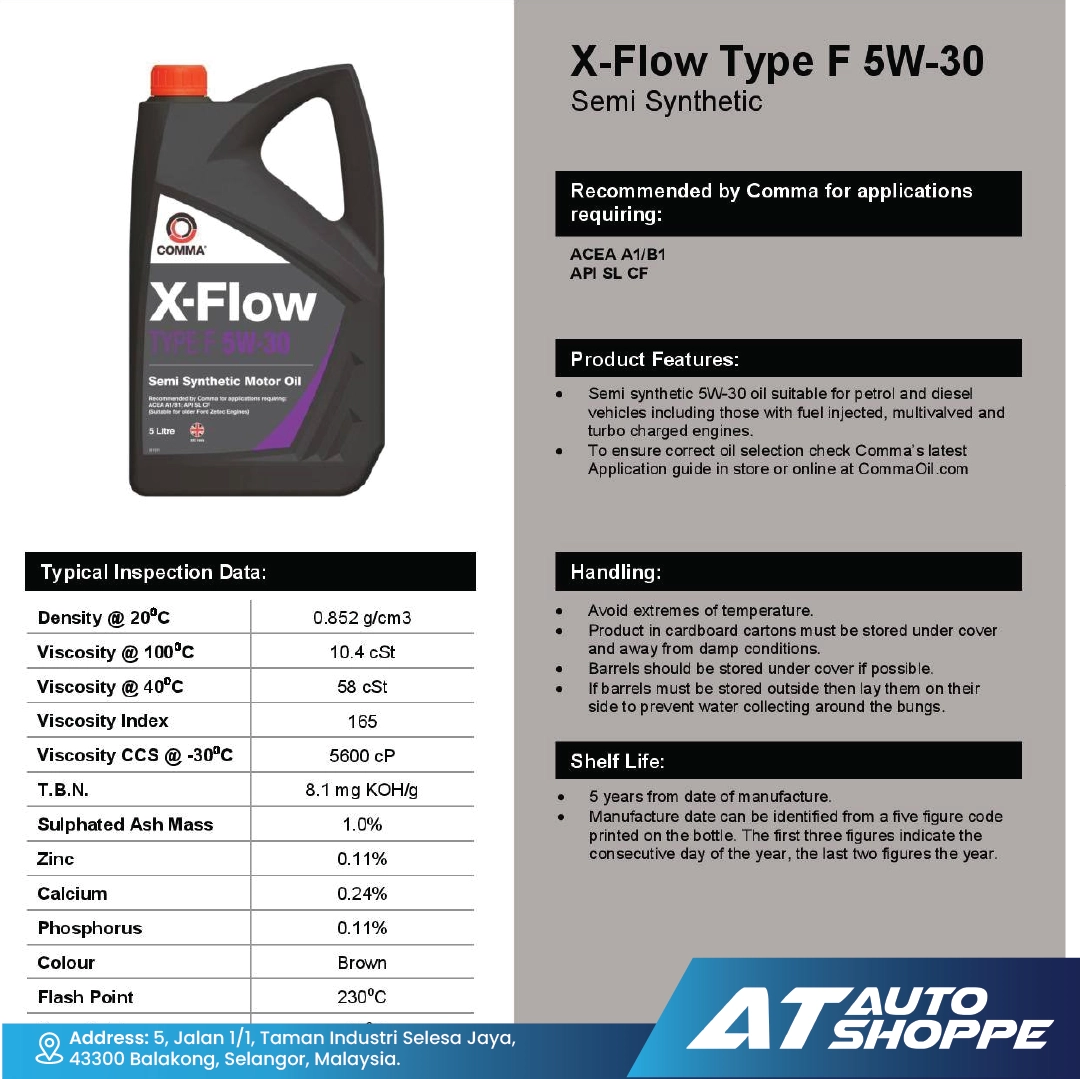 Comma Oil X-Flow Type F 5W30 Advanced Semi Synthetic Engine Oil (4L)