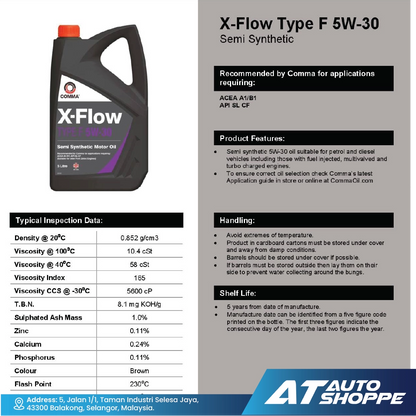 Comma Oil X-Flow Type F 5W30 Advanced Semi Synthetic Engine Oil (4L)