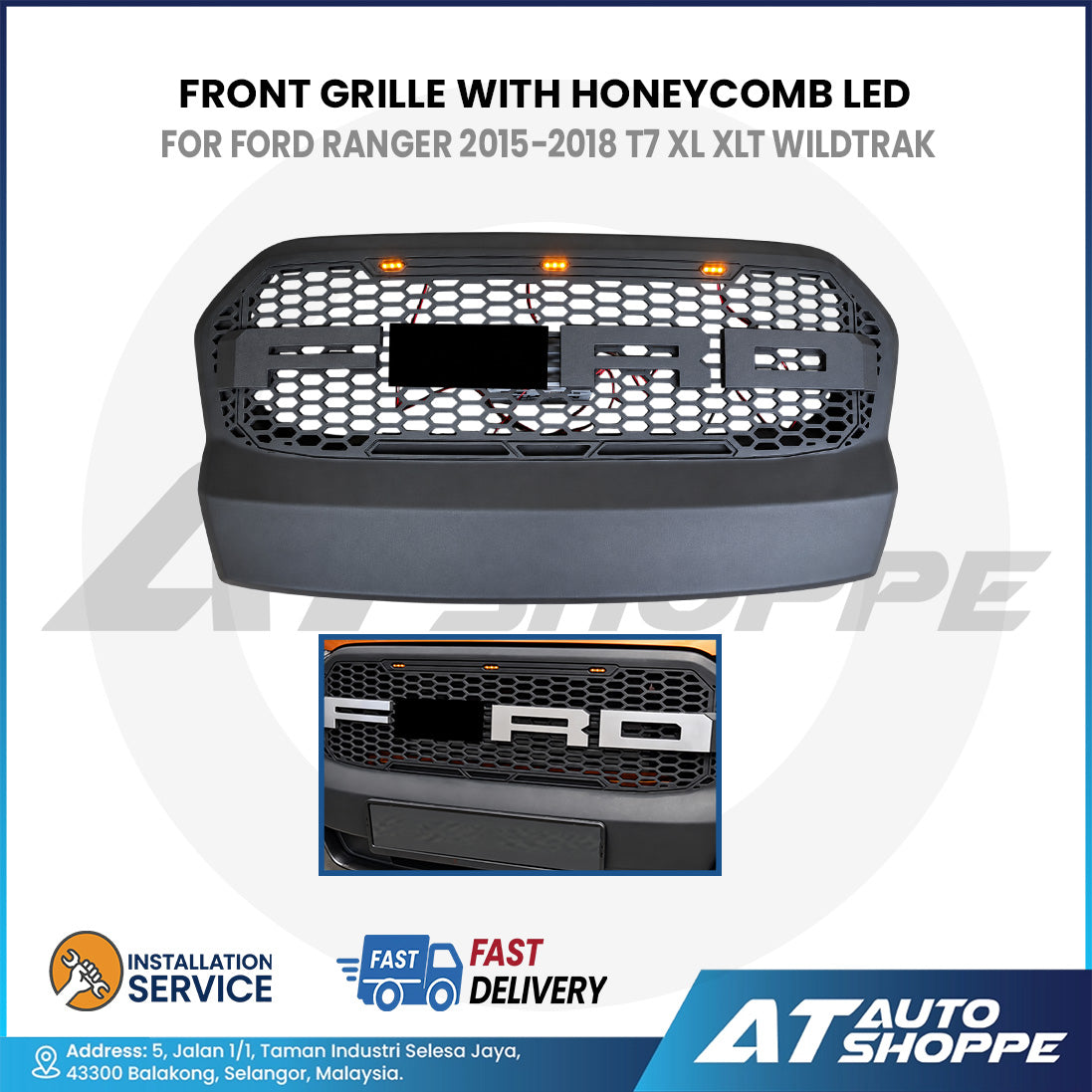 Front Grille With Honeycomb LED For Ford Ranger 2015-2018 T7 XL XLT Wildtrak