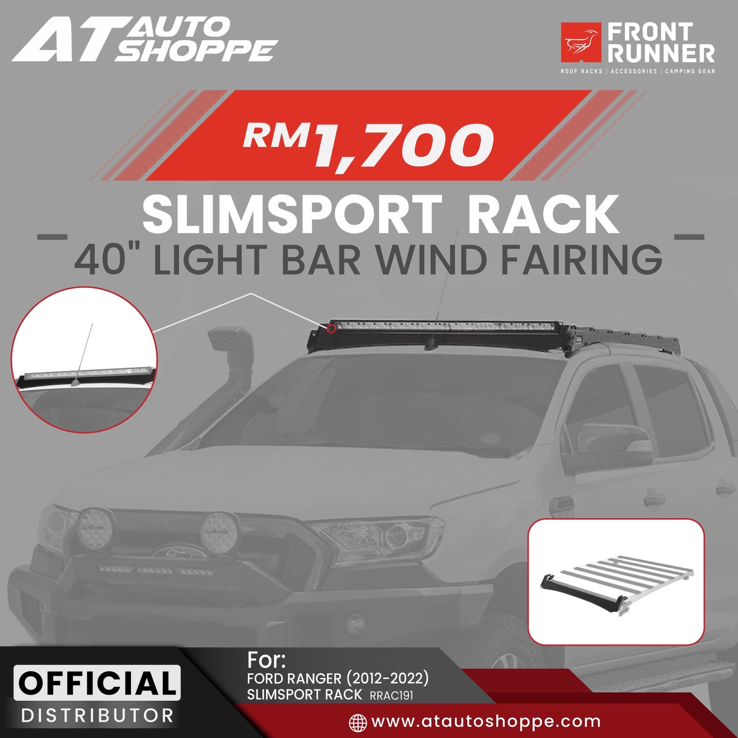 Front Runner Ford Ranger (2012-2022) Slimsport Rack 40" Light Bar Wind Fairing (RRAC191)