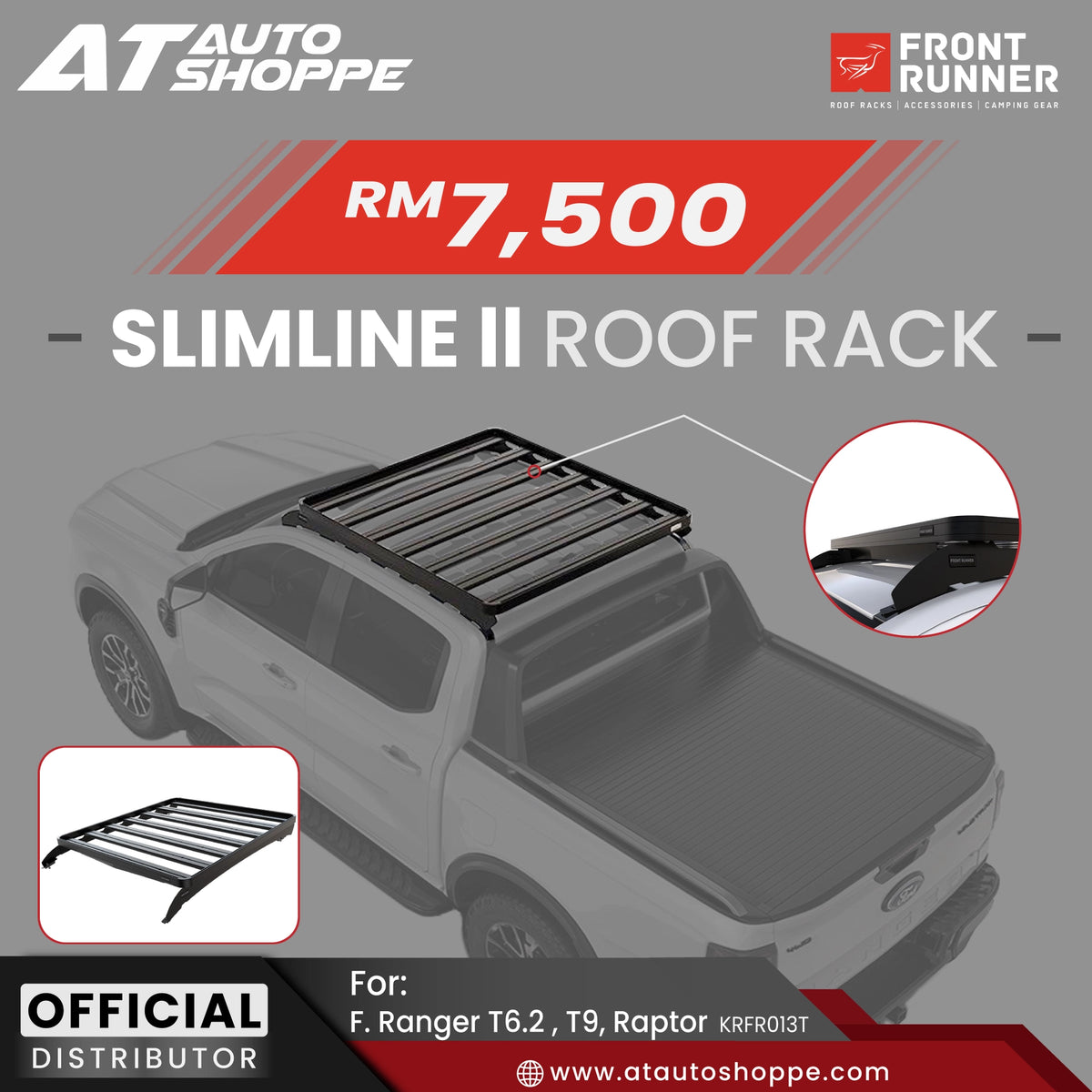 Front Runner Ford Ranger Next Gen T9 XL XLT Wildtrak Raptor (2022-CURRENT) Slimline II Roof Rack Kit (KRFR013T)