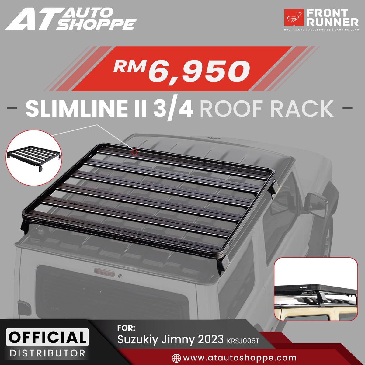 Advertisement for Slimline II 3/4 roof rack with pricing and branding details.
