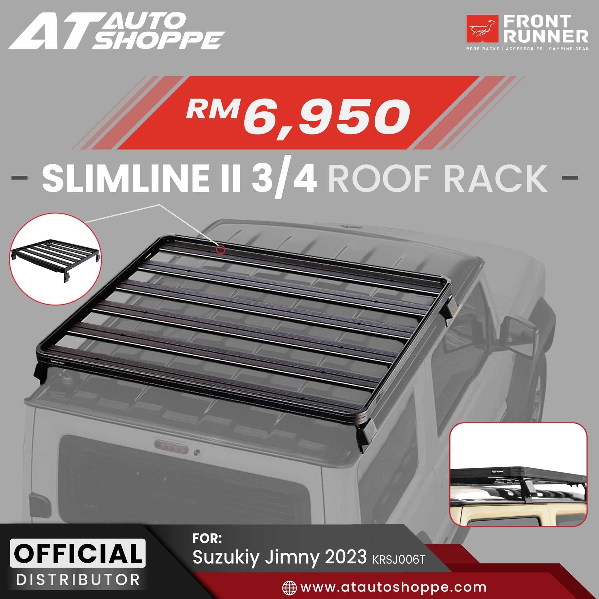 Advertisement for Slimline II 3/4 roof rack with pricing and branding details.