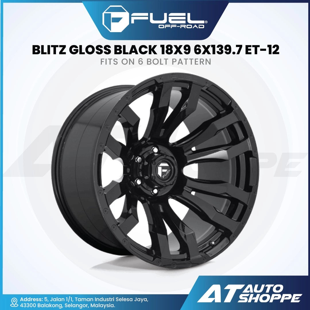 Fuel Off Road Blitz-Gloss Black/Milled 18x9 ET-12 6x139.7 (1 Piece)