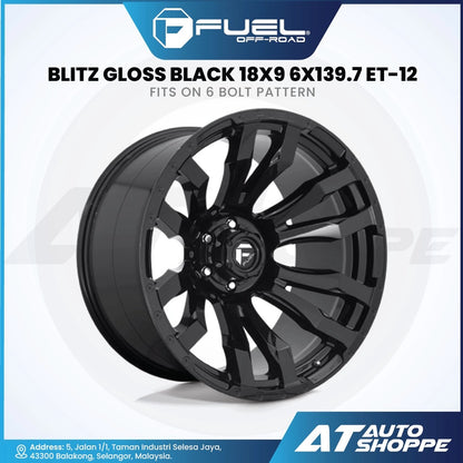 Fuel Off Road Blitz-Gloss Black/Milled 18x9 ET-12 6x139.7 (1 Piece)