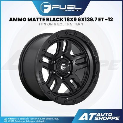 Black off-road wheel with 'Fuel Off-Road' branding on a white background