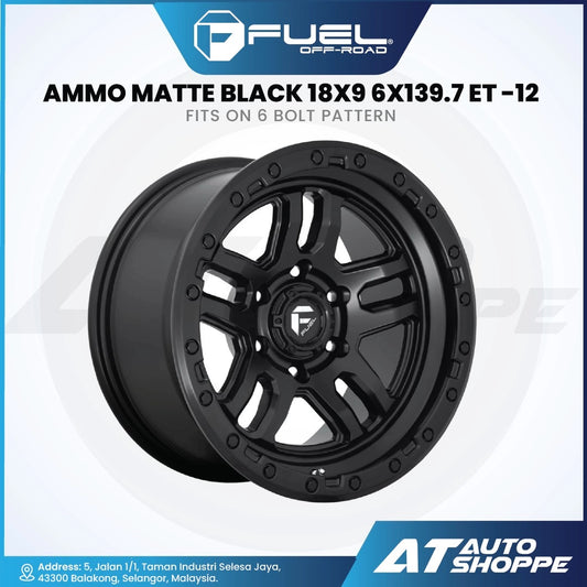 Black off-road wheel with 'Fuel Off-Road' branding on a white background