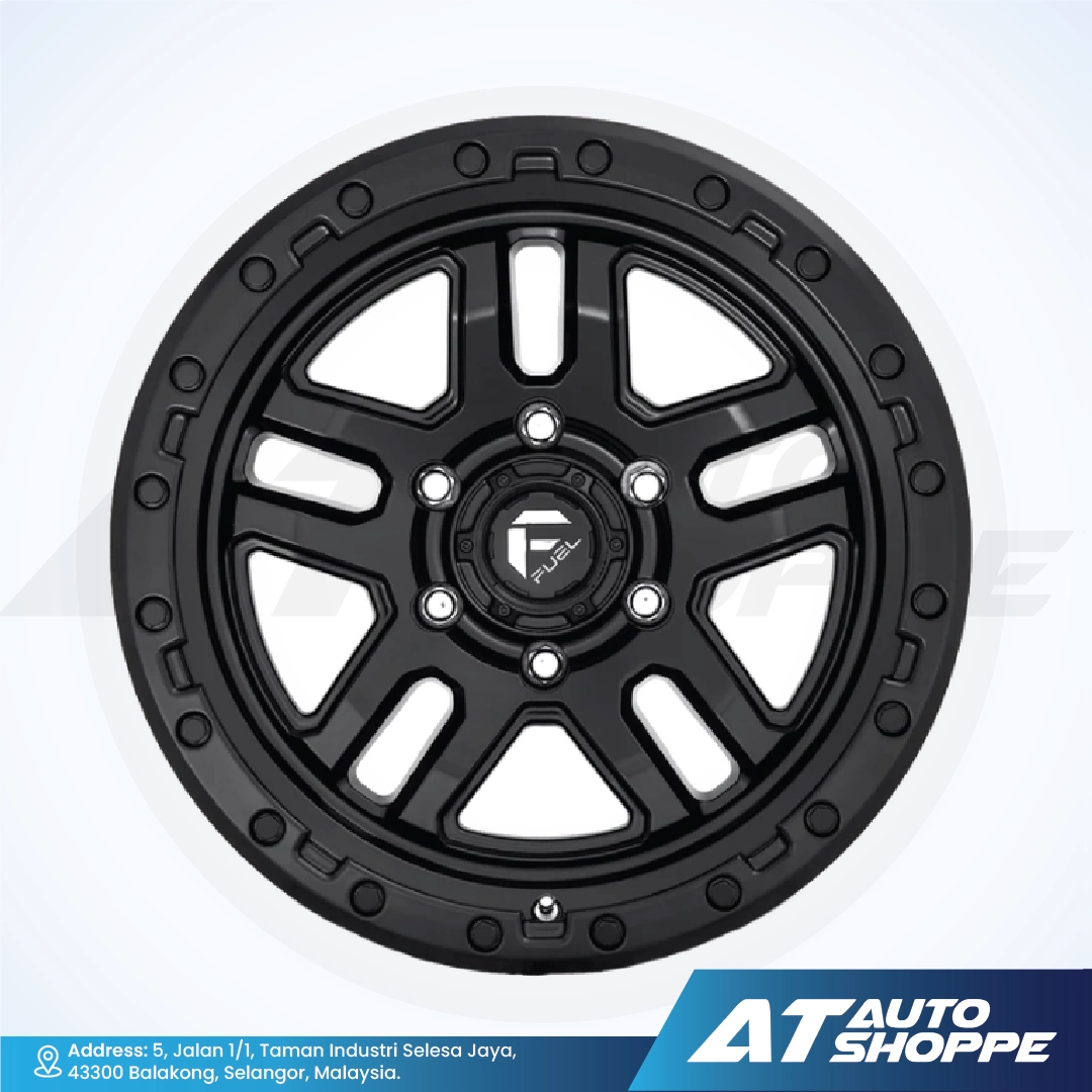 Black alloy wheel with 'Fusion' logo on a white background, featuring AT Auto Shoppe branding.