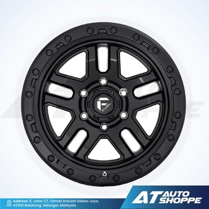 Black alloy wheel with 'Fusion' logo on a white background, featuring AT Auto Shoppe branding.