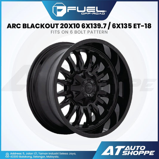 Black off-road wheel with specifications on a white background, featuring the Fuel Off-Road logo.