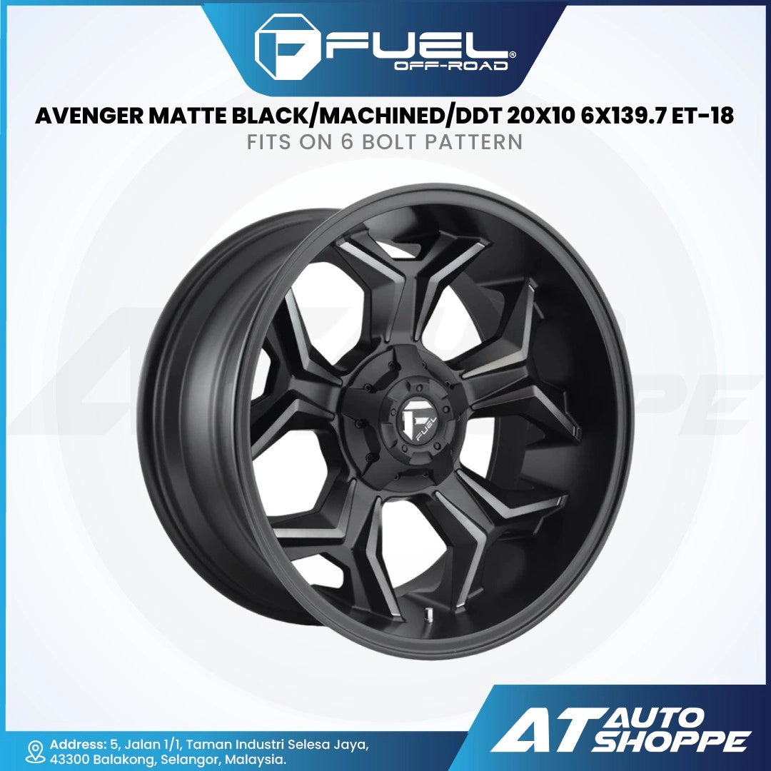 Fuel Off Road Avenger-Matte Black Machined DDT 20x10 ET-18 6x139.7 (1 Piece)