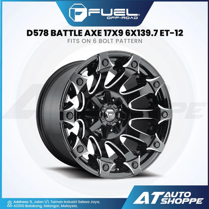 Fuel Off Road Battle Axe-Gloss Black / Milled 17x9 ET-12 6x139.7 (1 Piece)