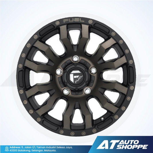 Fuel wheel rim on a white background with AT Auto Shoppe branding.