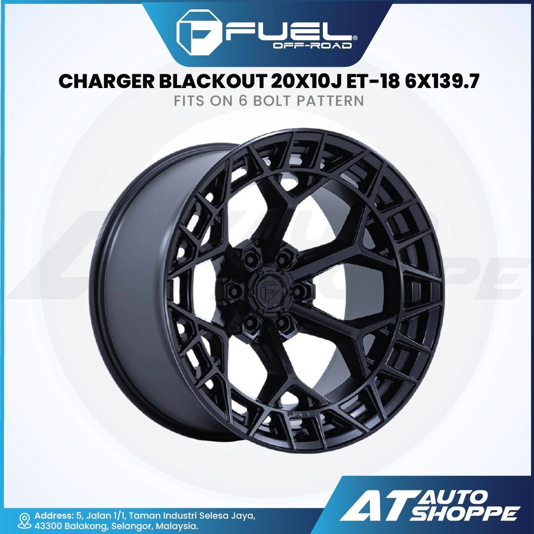 Black alloy wheel with product details on a white background