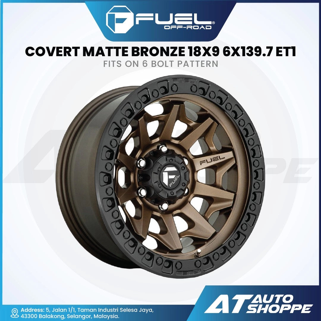 Fuel off-road wheel with matte bronze finish on a white background, featuring AT Auto Shoppe branding.