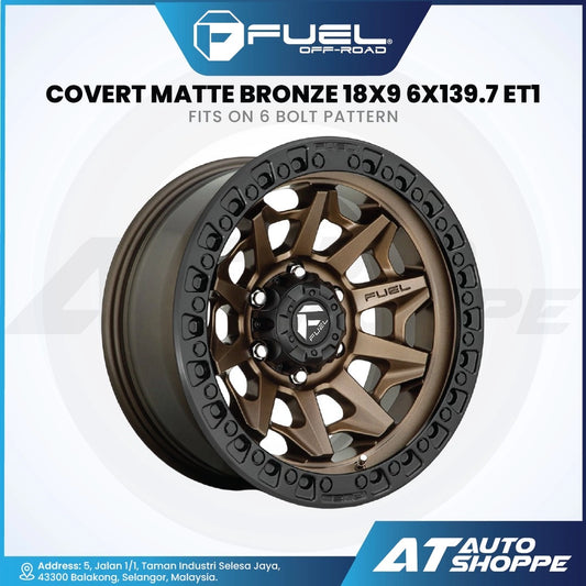 Fuel off-road wheel with matte bronze finish on a white background, featuring AT Auto Shoppe branding.
