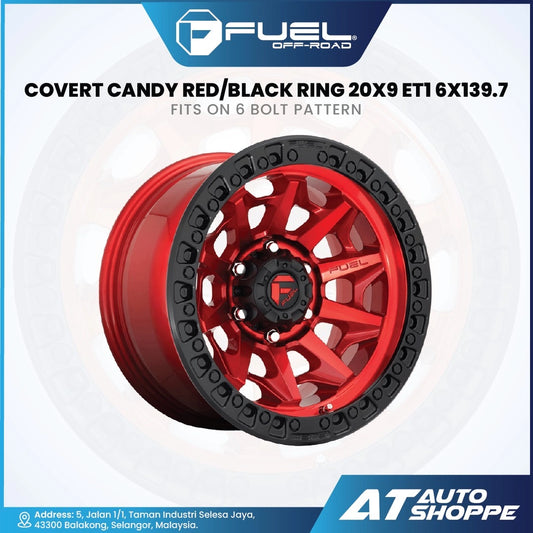Red off-road wheel with black ring on a white background, featuring 'Fuel Off-Road' branding.