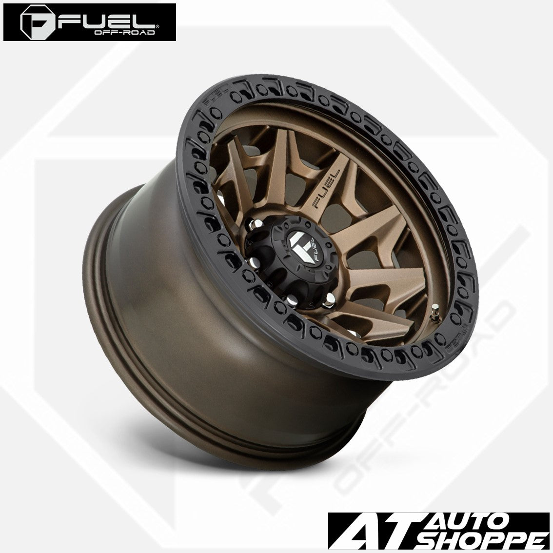 Fuel off-road wheel on a white background with 'Fuel' and 'AT Auto Shoppe' logos.