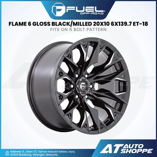 Fuel Off Road Flame 6-Gloss Black Milled 20x10 ET-18 6x139.7 (1 Piece)