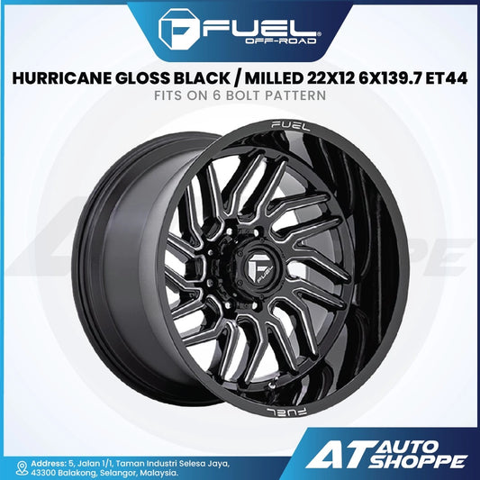 Fuel off-road wheel with gloss black finish on a white background