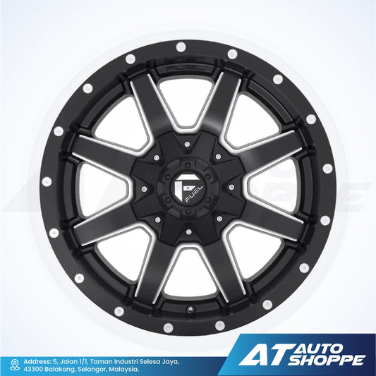 Black alloy wheel with 'Fuel' logo on a white background, featuring AT Auto Shoppe branding.