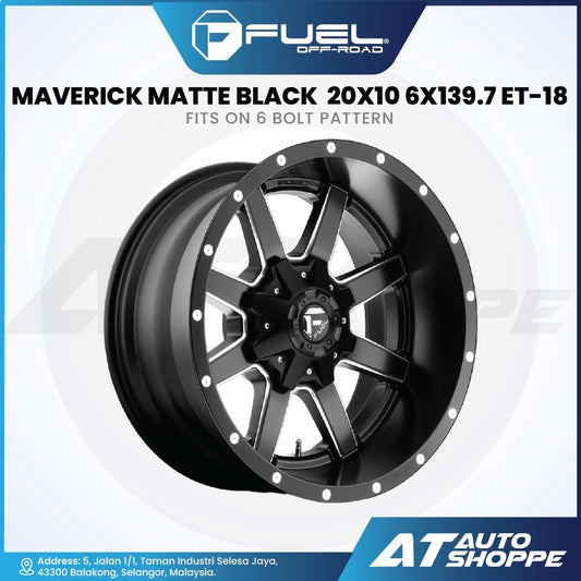 Fuel Off Road Maverick-Matte Black / Mill 20x10 ET-18 6x139.7 / 6x135 (1 Piece)