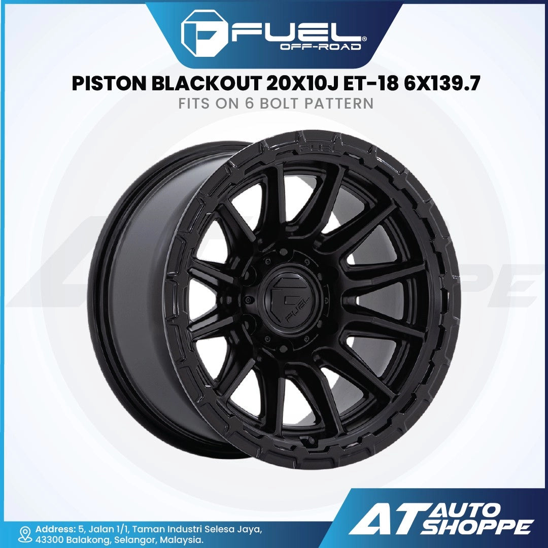 Black off-road wheel with specifications on a white background, featuring the Fuel Off-Road logo.