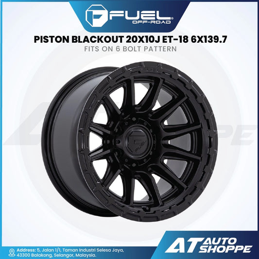 Black off-road wheel with specifications on a white background, featuring the Fuel Off-Road logo.
