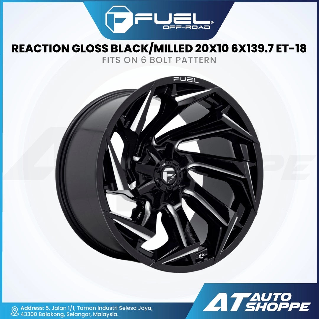 Fuel Off Road Reaction-Gloss Black / Milled 20x10 ET-18 6x139.7 (1 Piece)