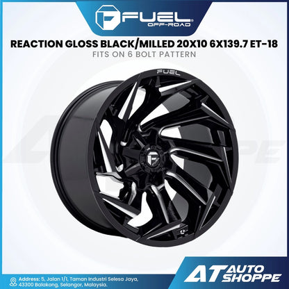 Fuel Off Road Reaction-Gloss Black / Milled 20x10 ET-18 6x139.7 (1 Piece)