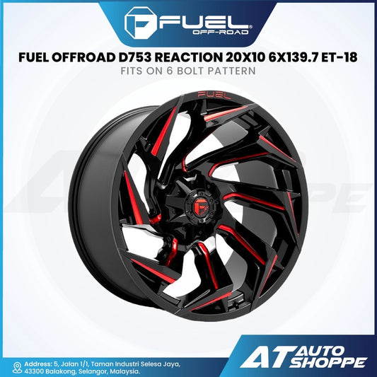 Fuel Off Road Reaction-Glossy Black Milled Red 20x10 ET-18 6x139.7 (1 Piece)
