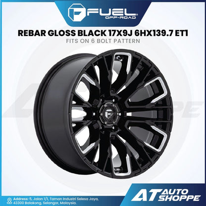 Fuel Off Road Rebar-Gloss Black Milled 17x9 ET1 6x139.7 (1 piece)