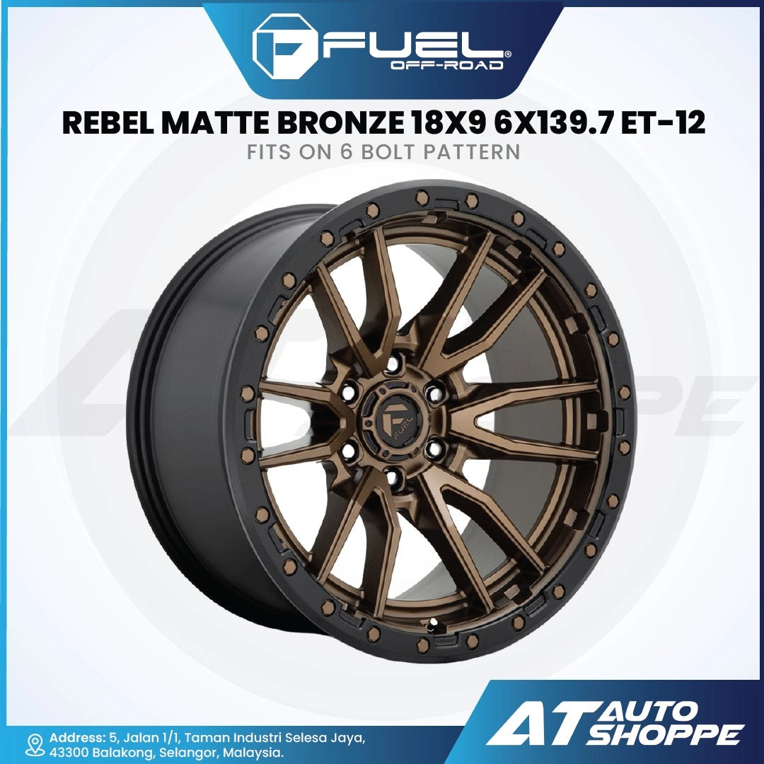 Fuel Off Road Rebel-Matte Bronze/Black Lip 18x9 ET-12 6x139.7 (1 Piece)
