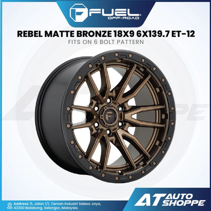 Fuel Off Road Rebel-Matte Bronze/Black Lip 18x9 ET-12 6x139.7 (1 Piece)