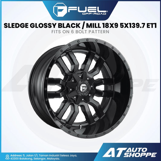 Fuel Off Road Sledge-Gloss Black/Mill 18x9 1 5x139.7/5x150 (1 Piece)