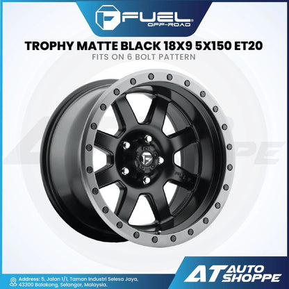 Fuel off-road wheel with black and silver finish on a white background