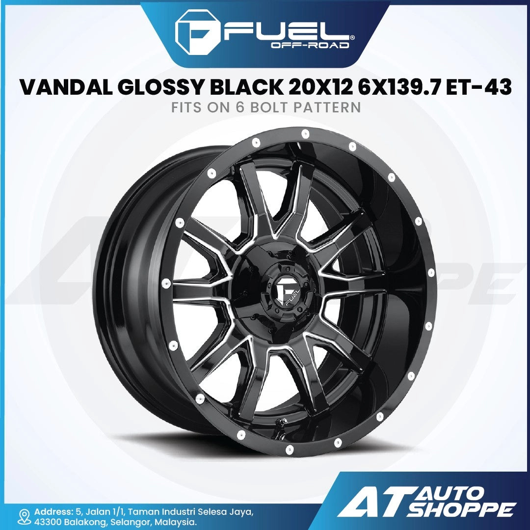 Black alloy wheel with 'Fuel Off-Road' branding on a white background