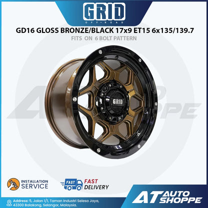 GRID Offroad GD16 Gloss Bronze Black 17x9 ET15 6x135/139.7 (1 Piece)