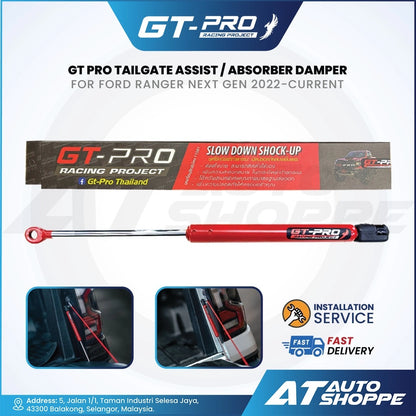 GT Pro tailgate assist absorber damper for Ford Ranger with product and branding details on a white background.