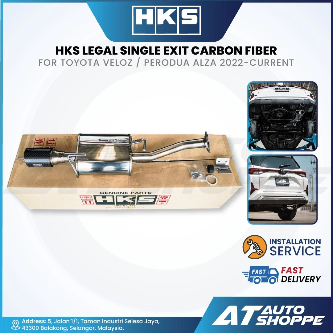 HKS Legal Single Exit Carbon Fiber Muffler Exhaust for Toyota Veloz / Perodua Alza (2022-Current)