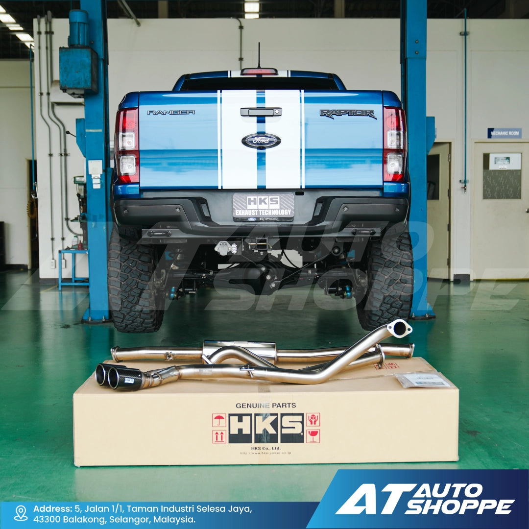 HKS Legamax Twin Side Exit Carbon Fiber Muffler Exhaust for Ford Raptor 2.0 Bi-Turbo (2018-2022)