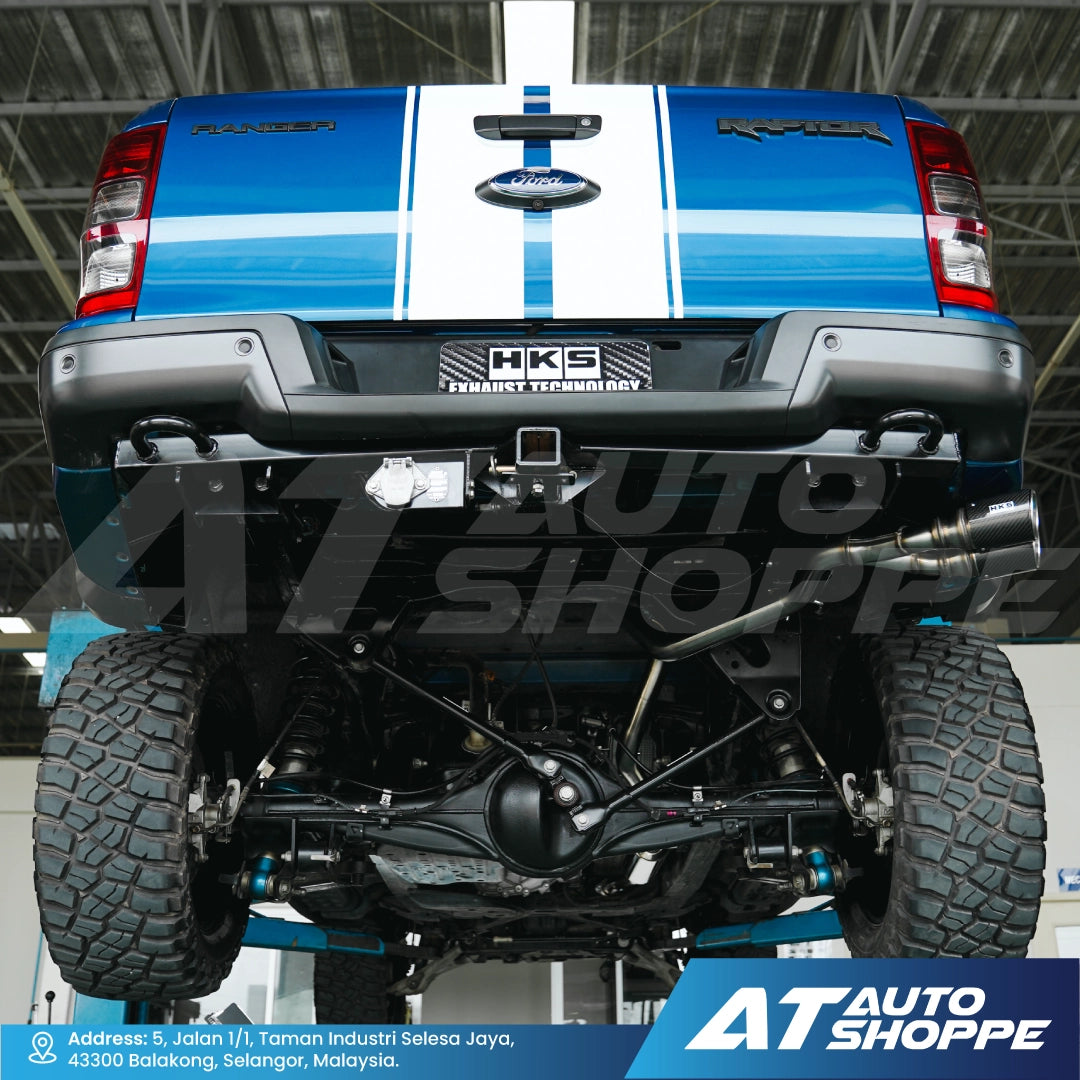 HKS Legamax Twin Side Exit Carbon Fiber Muffler Exhaust for Ford Raptor 2.0 Bi-Turbo (2018-2022)