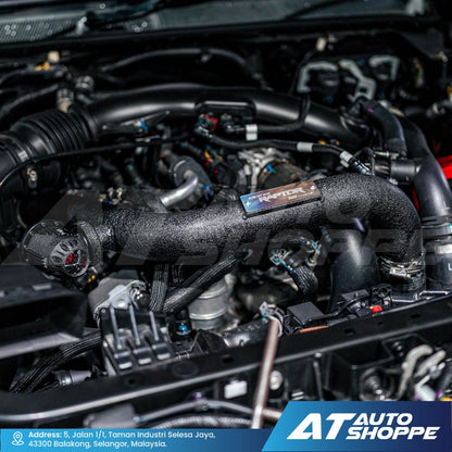 Car engine with a brand logo in the corner