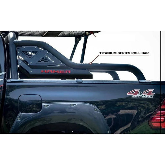 Hamer 4x4 HR1801 Titanium Series Sport Roll Bar with Lunar Series 1.5m Roof Rack