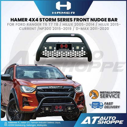 Hamer 4x4 storm series front nudge bar for Isuzu vehicles with product and brand details.