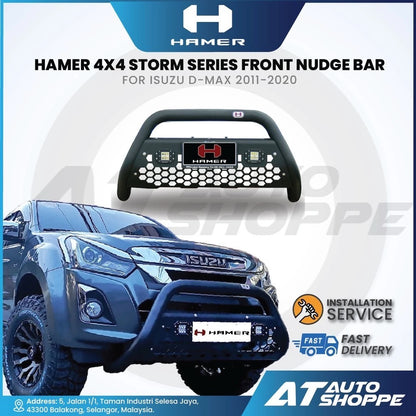 HAMER 4X4 Storm Series front nudge bar for Isuzu D-Max with product and brand details.