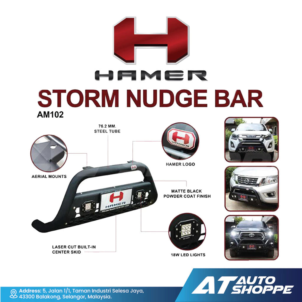 Advertisement for Hamer Storm Nudge Bar with product details and branding.
