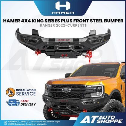 Hamer 4x4 King Series Plus front steel bumper for Ranger 2022-current with AT Auto Shoppe branding.